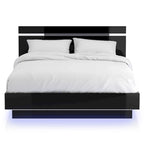 Benvolio Contemporary Black Wood LED 3-Piece Panel Bed with 2 Nightstands Set with USB Port by Furniture of America