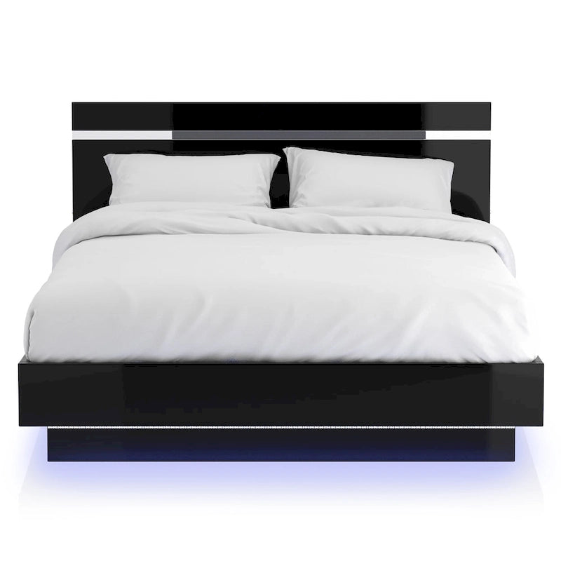 Benvolio Contemporary Black Wood LED 3-Piece Panel Bed with 2 Nightstands Set with USB Port by Furniture of America