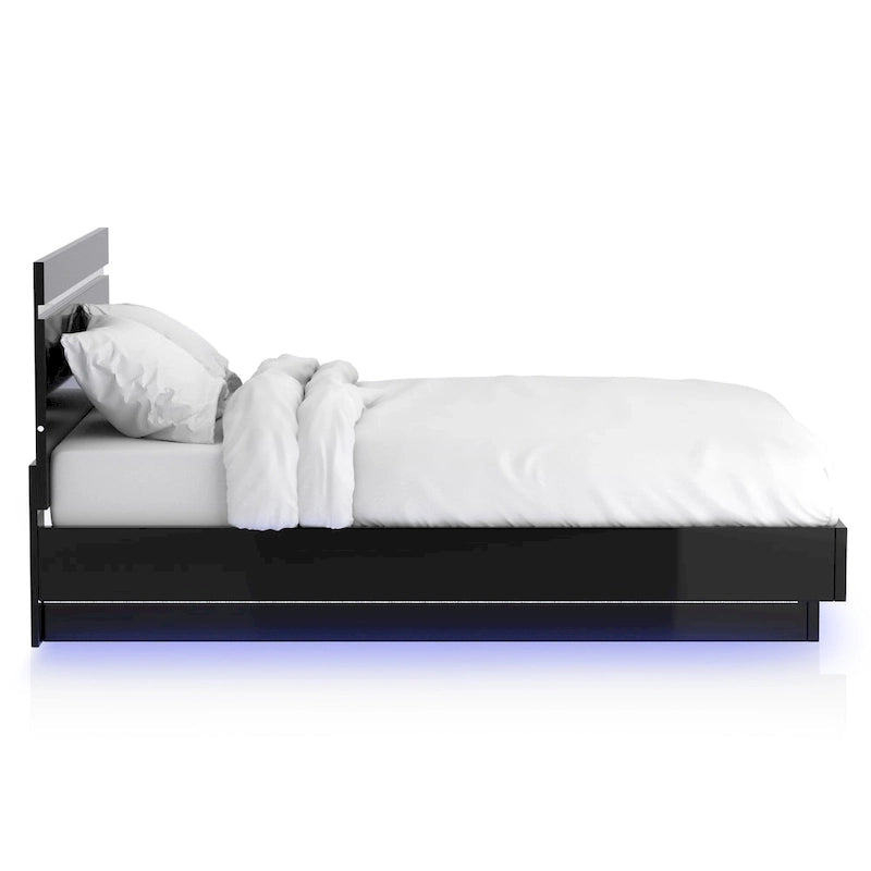 Benvolio Contemporary Black Wood LED 3-Piece Panel Bed with 2 Nightstands Set with USB Port by Furniture of America