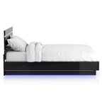 Benvolio Contemporary Black Wood LED 3-Piece Panel Bed with 2 Nightstands Set with USB Port by Furniture of America