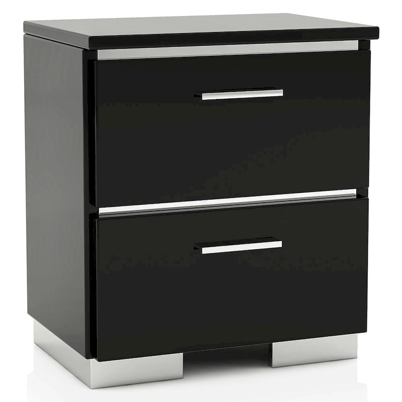 Benvolio Contemporary Black Wood LED 3-Piece Panel Bed with 2 Nightstands Set with USB Port by Furniture of America