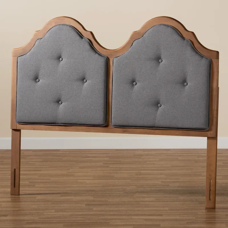Falk Vintage Classic Fabric and Wood Arched Headboard in Grey