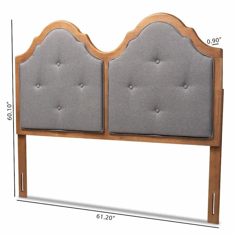 Falk Vintage Classic Fabric and Wood Arched Headboard in Grey