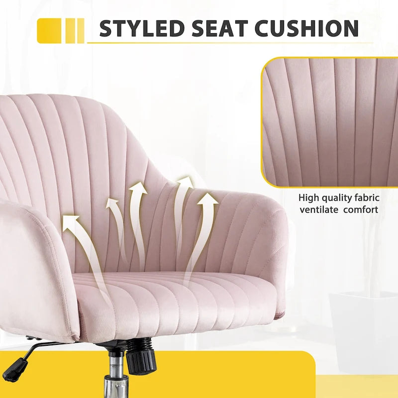 Modern Velvet Office Leisure Chair with Adjustable Height and Casters