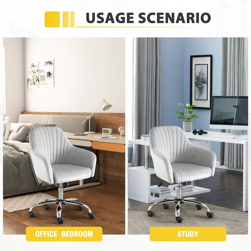 Modern Velvet Office Leisure Chair with Adjustable Height and Casters
