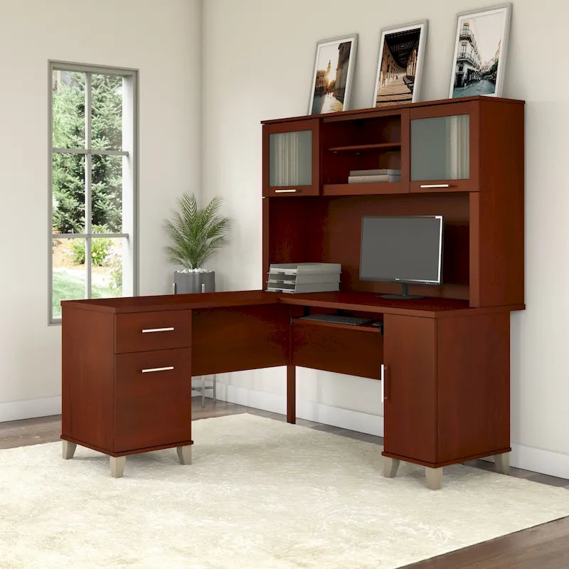 Bush Furniture Somerset 60W L Shaped Desk with Storage Hutch