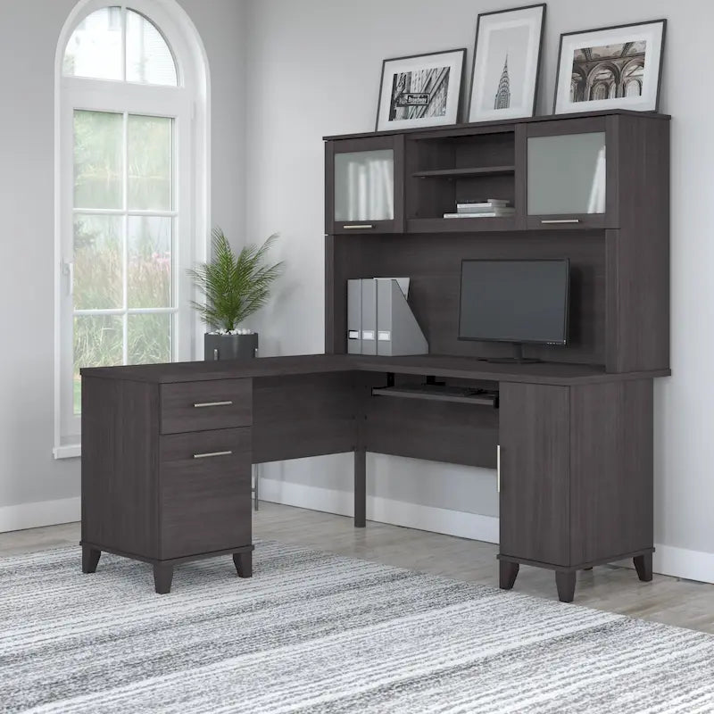 Bush Furniture Somerset 60W L Shaped Desk with Storage Hutch