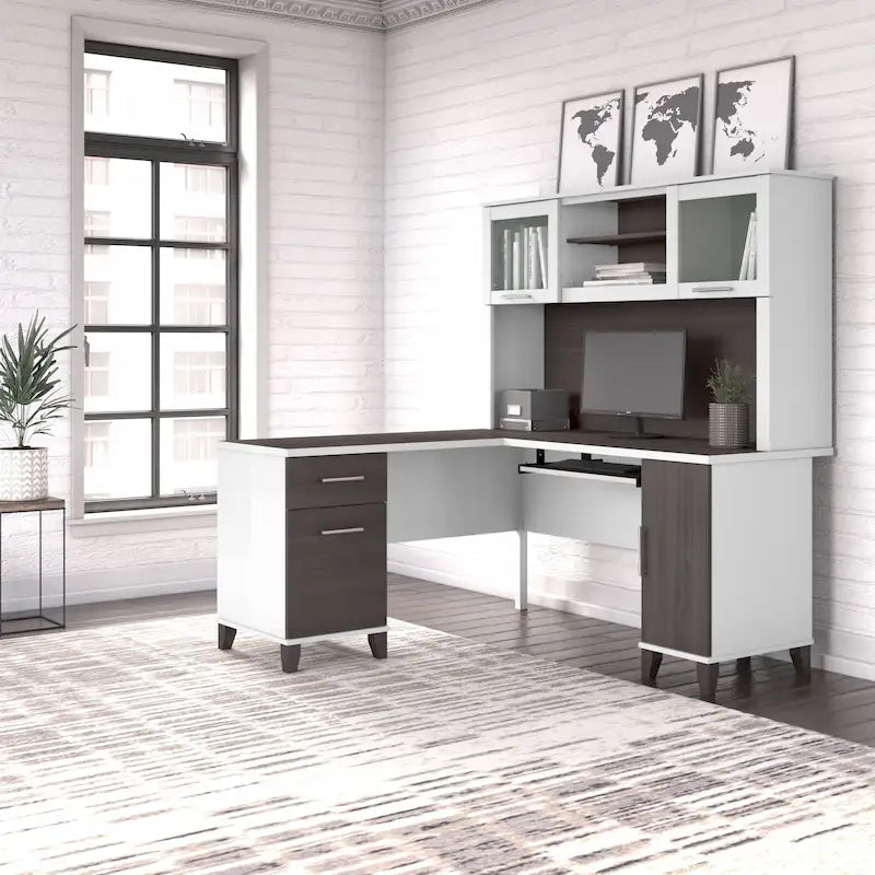 Bush Furniture Somerset 60W L Shaped Desk with Storage Hutch
