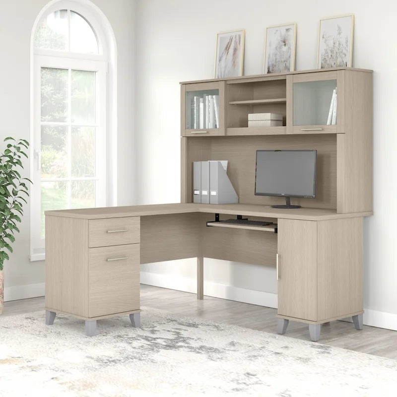 Bush Furniture Somerset 60W L Shaped Desk with Storage Hutch