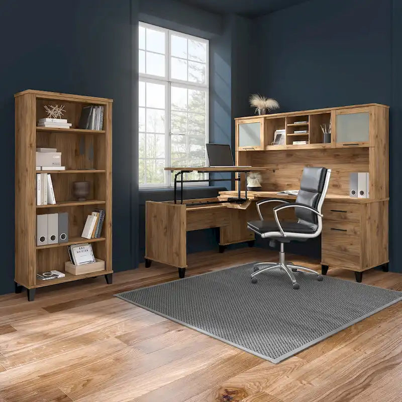 Bush Furniture Somerset 60W L Shaped Desk with Storage Hutch