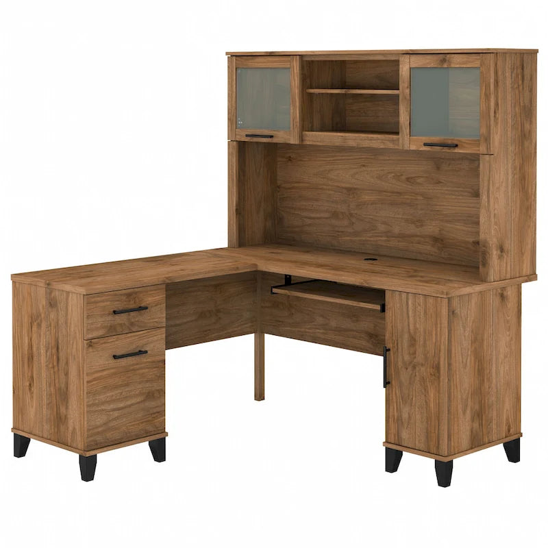 Bush Furniture Somerset 60W L Shaped Desk with Storage Hutch
