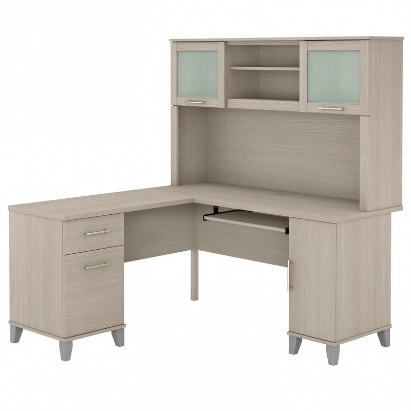 Bush Furniture Somerset 60W L Shaped Desk with Storage Hutch
