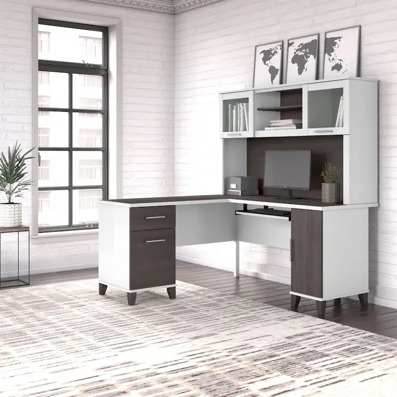 Bush Furniture Somerset 60W L Shaped Desk with Storage Hutch