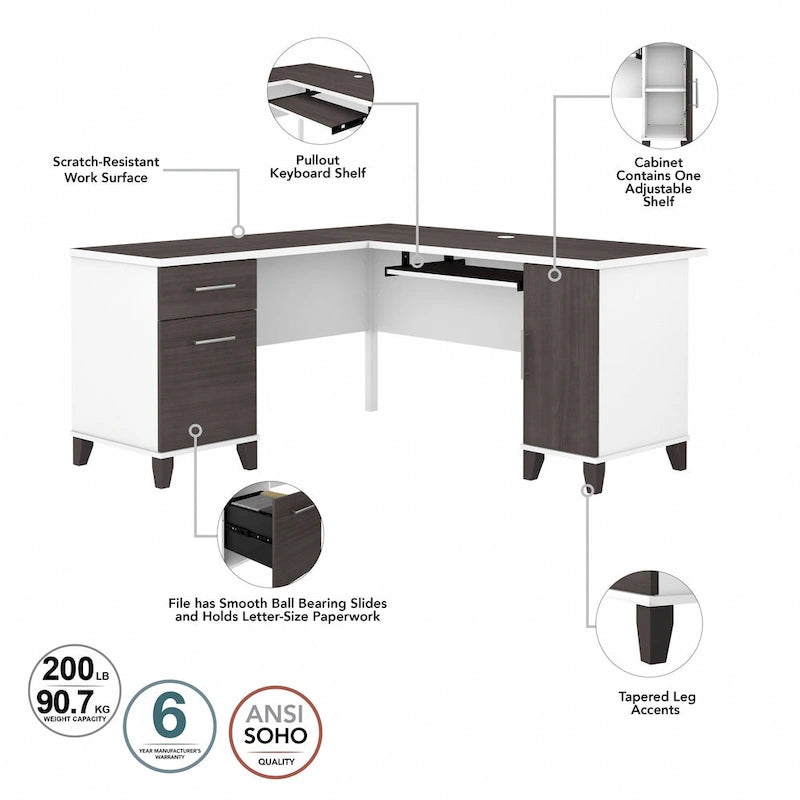 Bush Furniture Somerset 60W L Shaped Desk with Storage Hutch