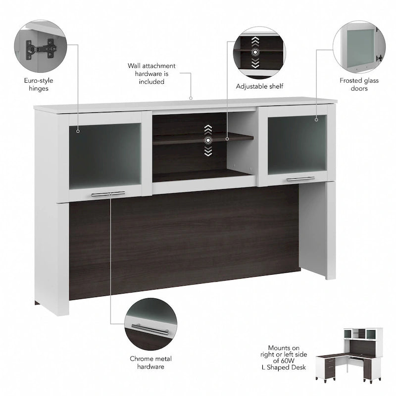 Bush Furniture Somerset 60W L Shaped Desk with Storage Hutch