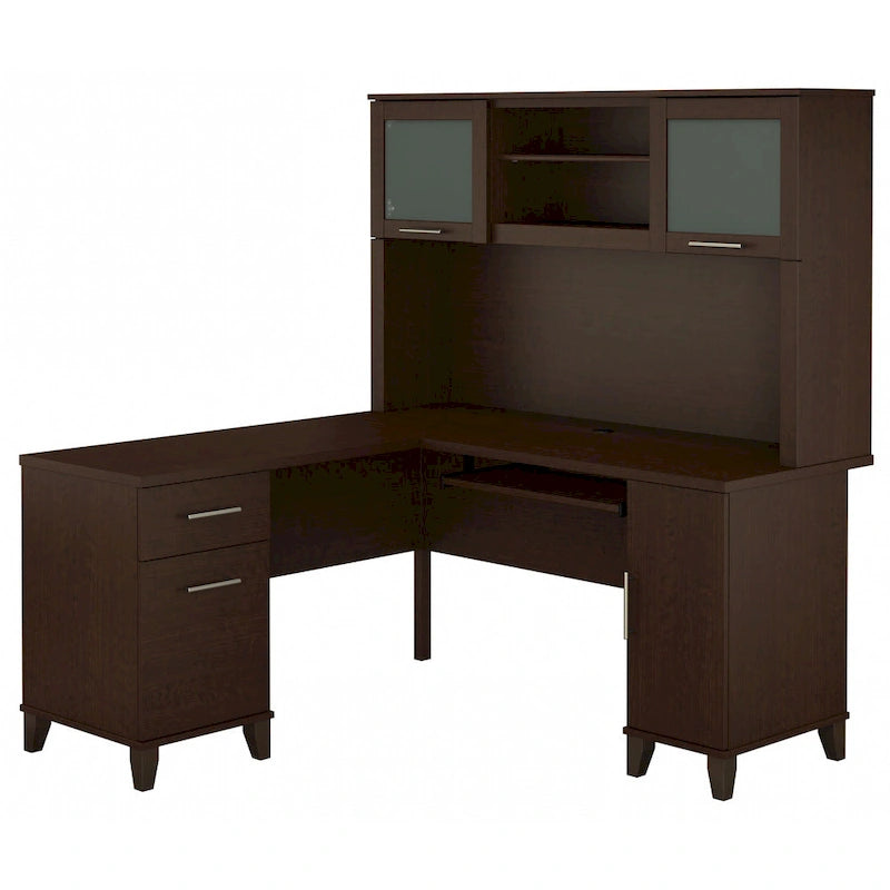 Bush Furniture Somerset 60W L Shaped Desk with Storage Hutch