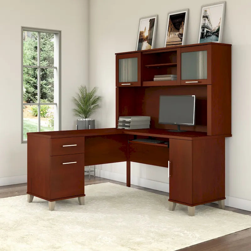 Bush Furniture Somerset 60W L Shaped Desk with Storage Hutch