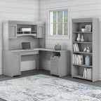 Fairview 60W L Shaped Desk with Hutch and Bookcase by Bush Furniture