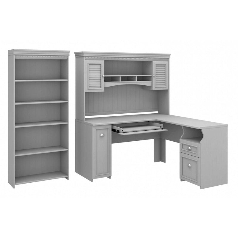 Fairview 60W L Shaped Desk with Hutch and Bookcase by Bush Furniture
