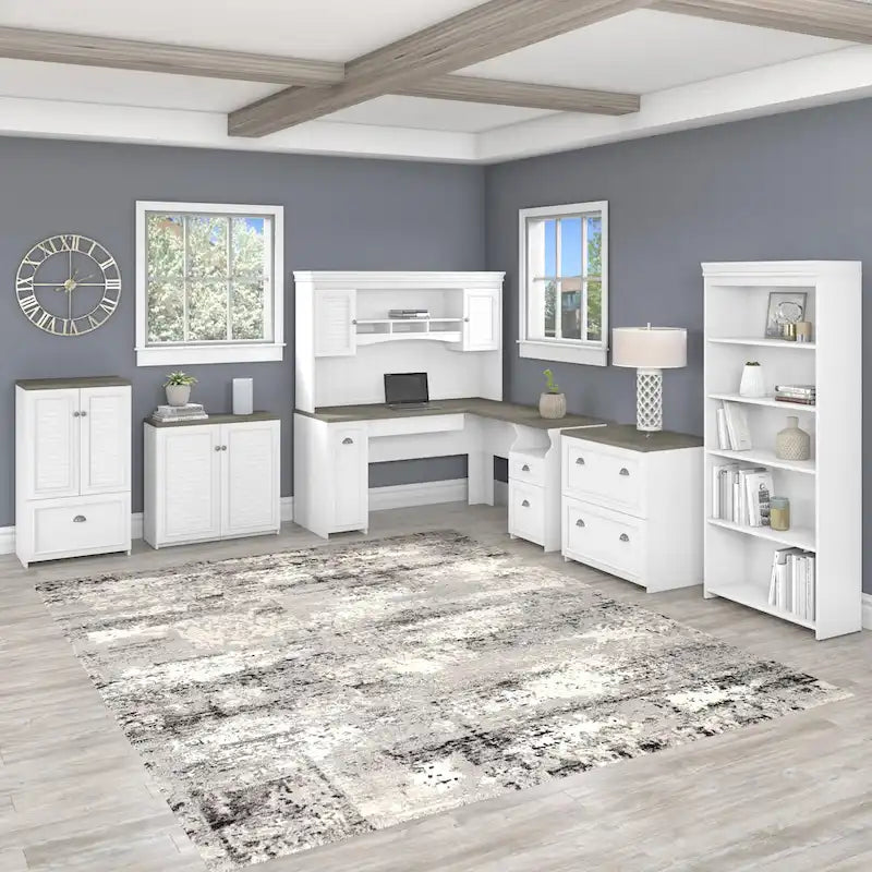 Fairview 60W L Shaped Desk with Hutch and Bookcase by Bush Furniture