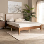 Lenora Mid-Century Modern Fabric Upholstered Wood Platform Bed - Beige