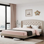 Upholstered Platform Bed Frame with Wingback Headboard