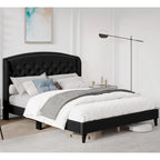 Upholstered Platform Bed Frame with Wingback Headboard