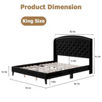 Upholstered Platform Bed Frame with Wingback Headboard