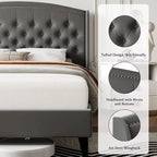 Upholstered Platform Bed Frame with Wingback Headboard