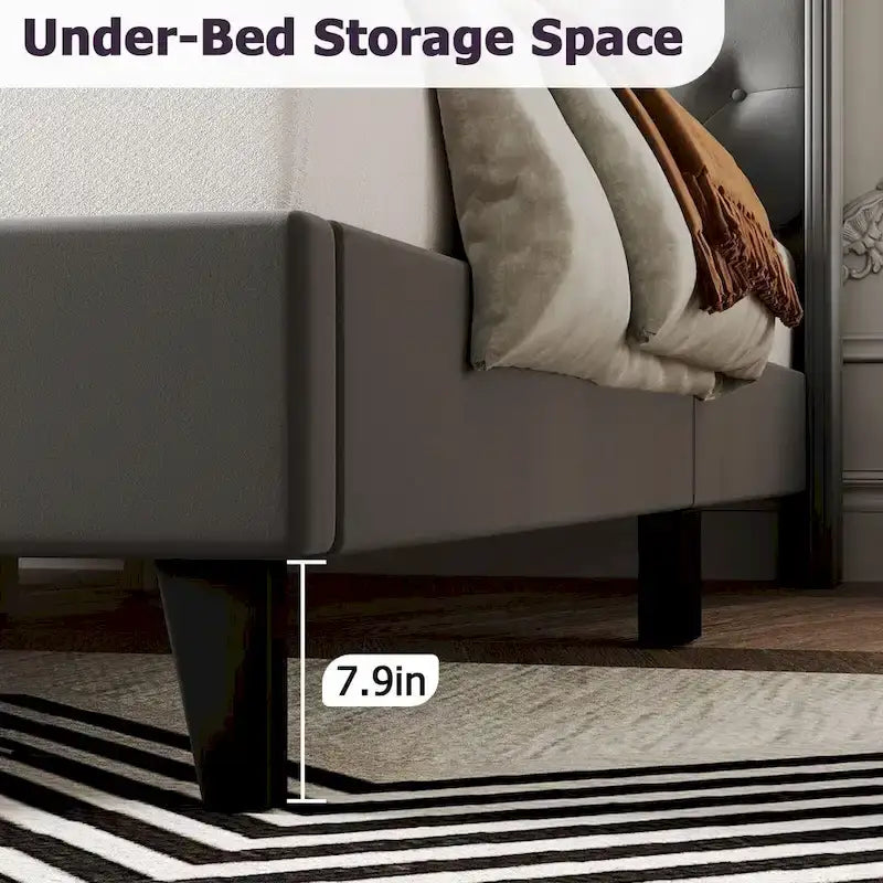 Upholstered Platform Bed Frame with Wingback Headboard