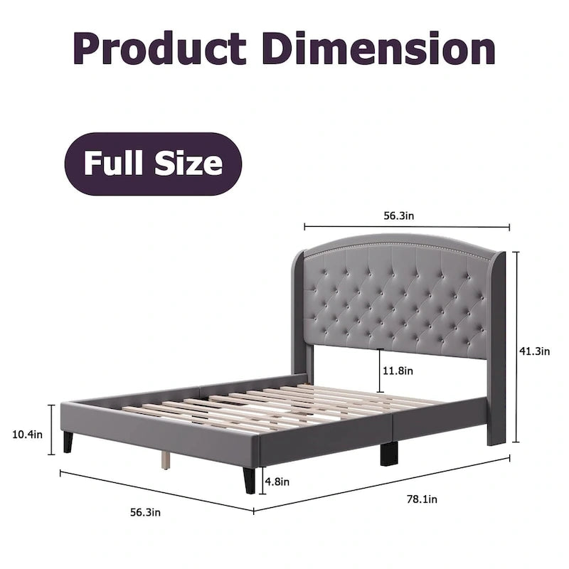 Upholstered Platform Bed Frame with Wingback Headboard