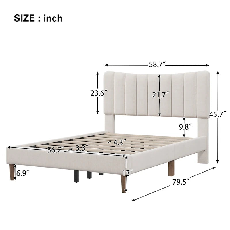 Full Upholstered Platform Bed Frame