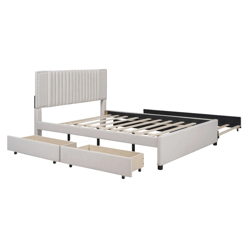 Upholstered Platform Bed with 2 Drawers and 1 Twin XL Trundle