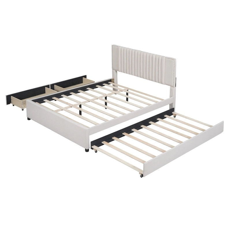 Upholstered Platform Bed with 2 Drawers and 1 Twin XL Trundle