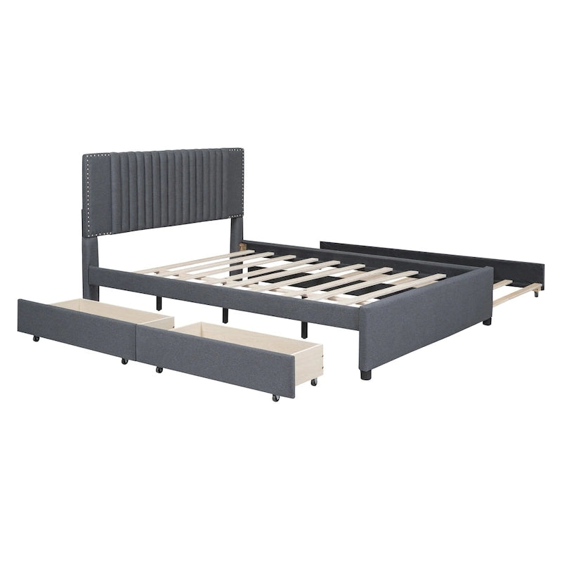 Upholstered Platform Bed with 2 Drawers and 1 Twin XL Trundle