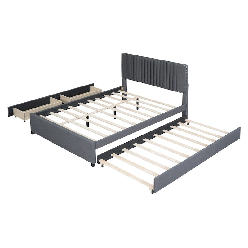 Upholstered Platform Bed with 2 Drawers and 1 Twin XL Trundle