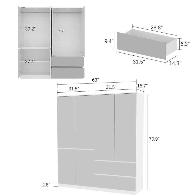Modular Mirror Wardrobe White Bedroom Cabinet Storage Cabinet Armoire