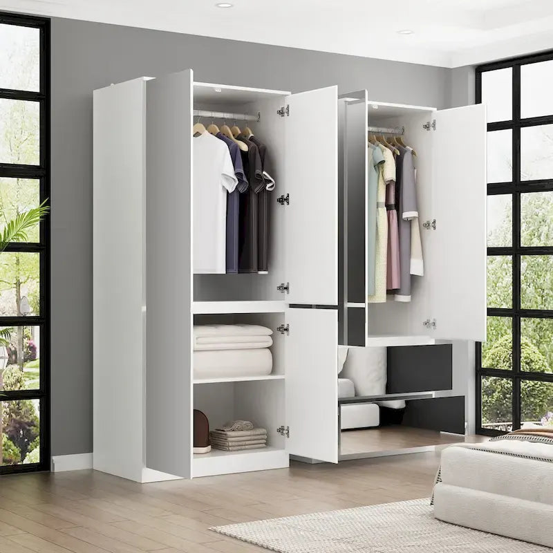 Modular Mirror Wardrobe White Bedroom Cabinet Storage Cabinet Armoire