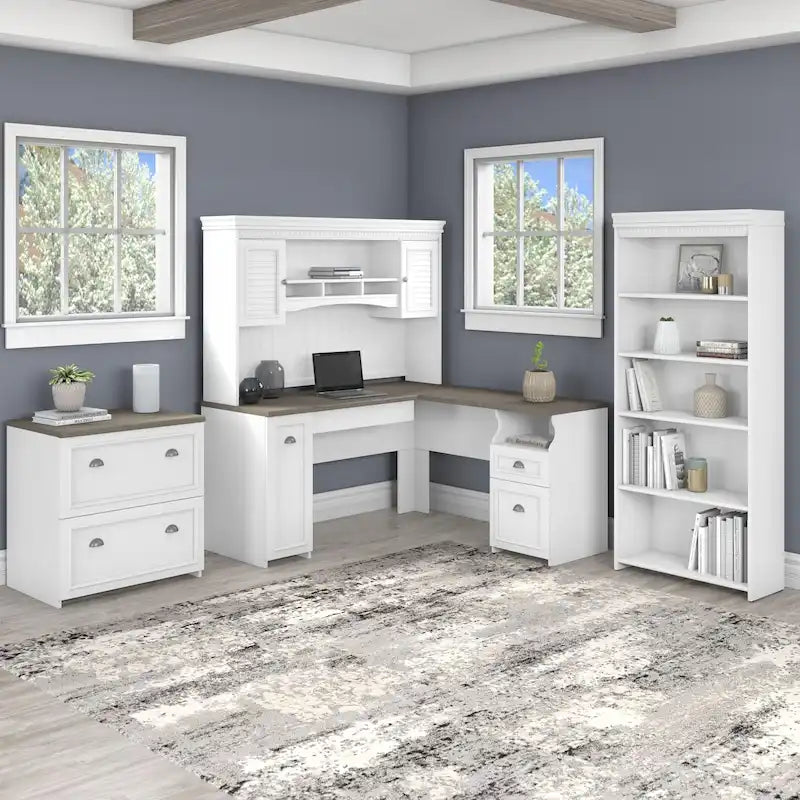 Fairview 60W Desk with Hutch, Cabinet and Bookcase by Bush Furniture