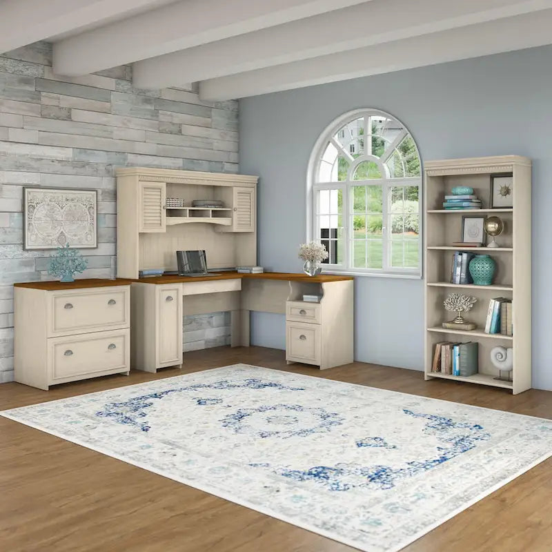 Fairview 60W Desk with Hutch, Cabinet and Bookcase by Bush Furniture