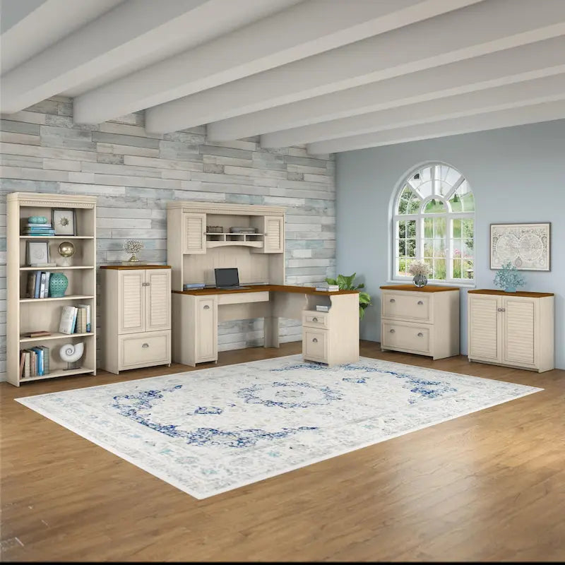 Fairview 60W Desk with Hutch, Cabinet and Bookcase by Bush Furniture