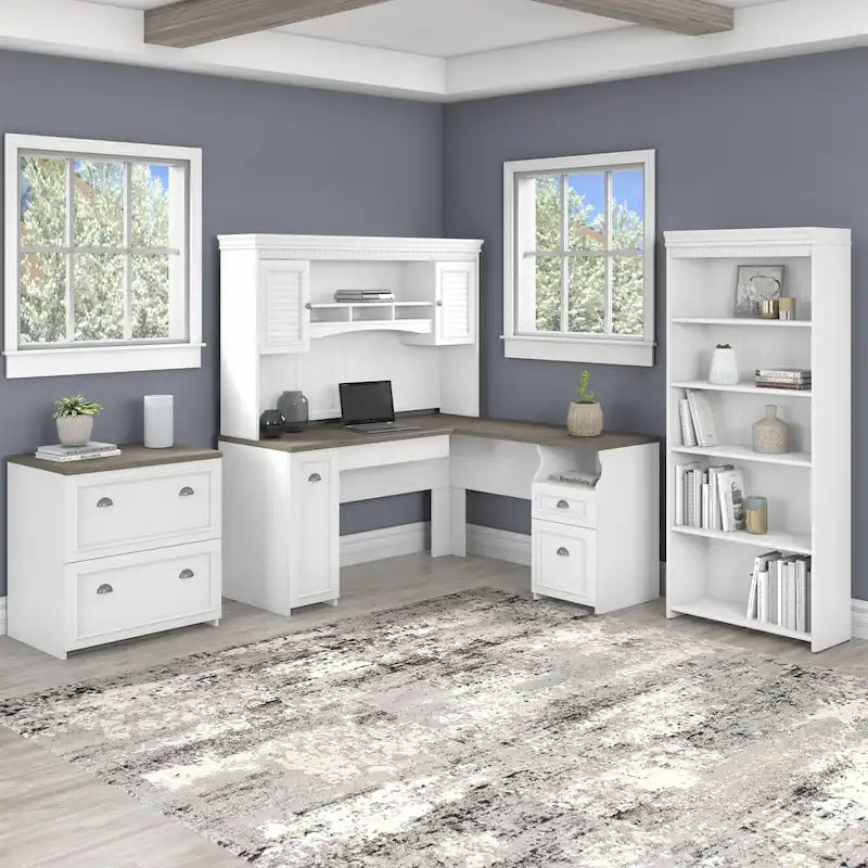 Fairview 60W Desk with Hutch, Cabinet and Bookcase by Bush Furniture