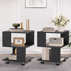 Modern 2-Tier Magic Cube Nightstands with Hollow Rectangle Design  Contemporary Bedroom Storage Table