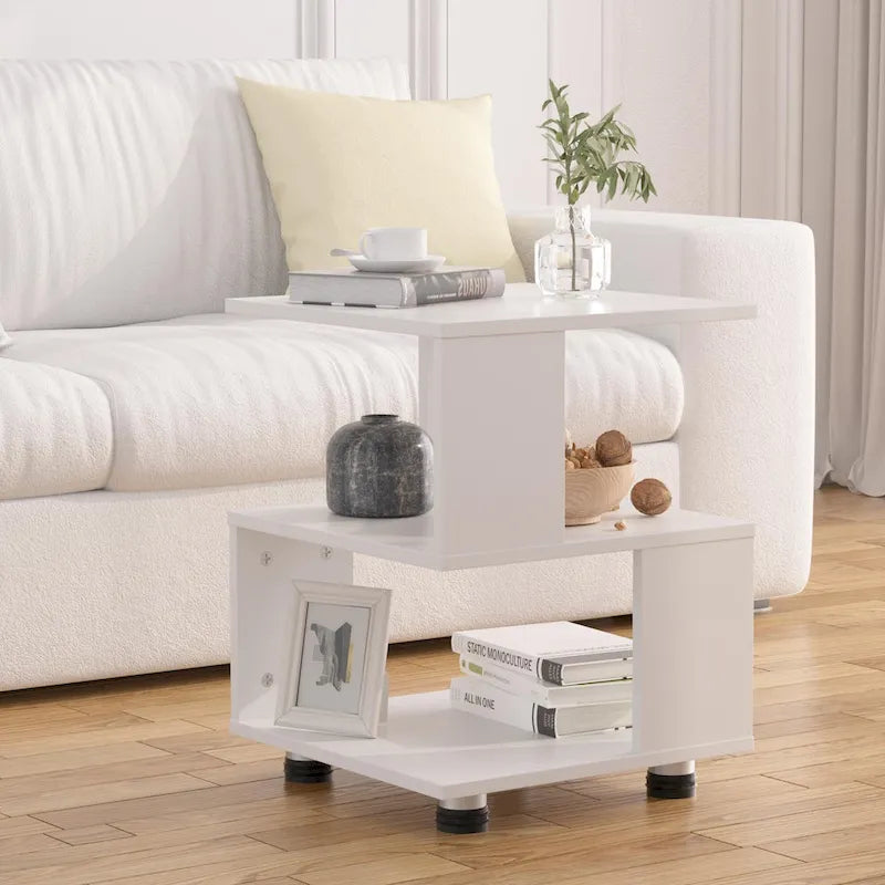 Modern 2-Tier Magic Cube Nightstands with Hollow Rectangle Design  Contemporary Bedroom Storage Table