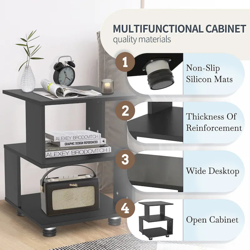 Modern 2-Tier Magic Cube Nightstands with Hollow Rectangle Design  Contemporary Bedroom Storage Table