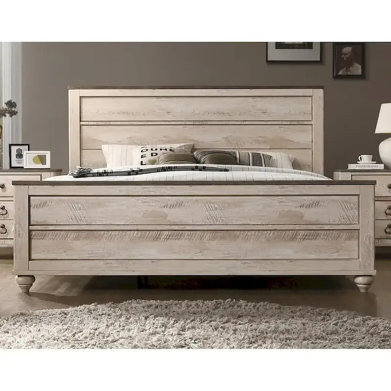 Roundhill Furniture Imerland Contemporary White Wash Finish 5-Piece Bedroom Set, King