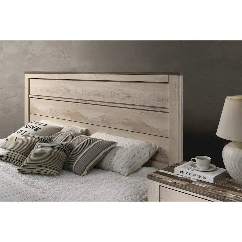 Roundhill Furniture Imerland Contemporary White Wash Finish 5-Piece Bedroom Set, King