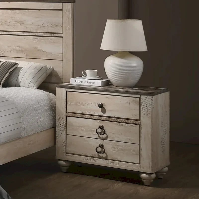 Roundhill Furniture Imerland Contemporary White Wash Finish 5-Piece Bedroom Set, King