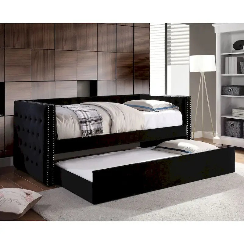 Gracewood Hollow Mokatsi Glam Tufted 2-Piece Daybed with Trundle Set