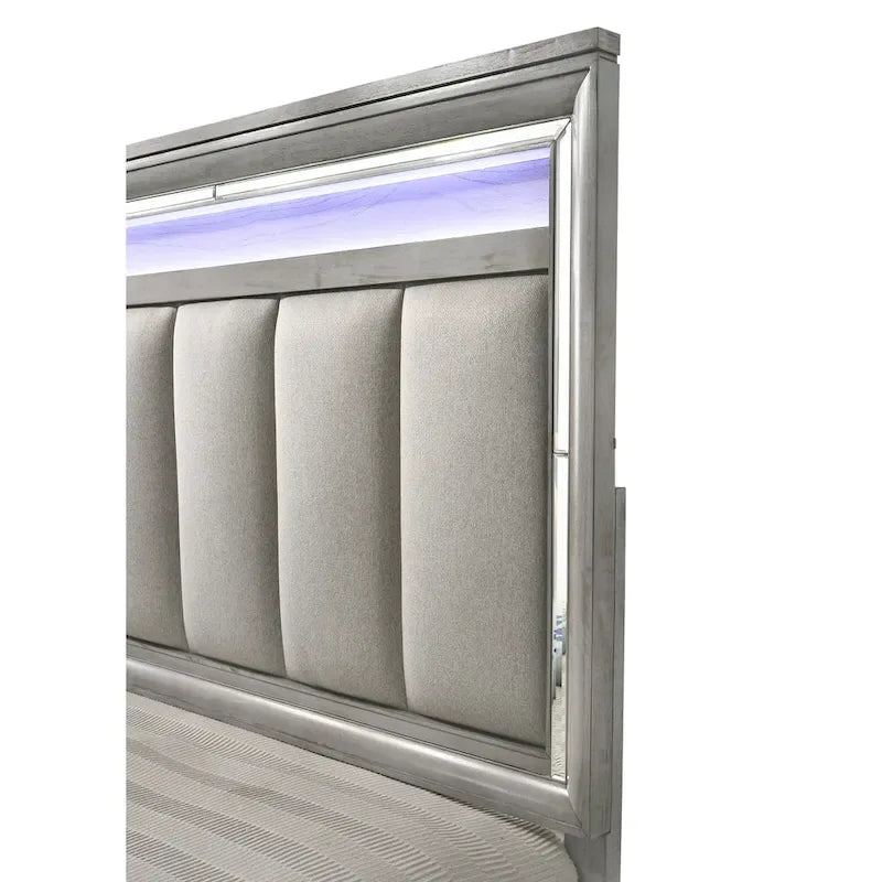 Evonne 6 Piece Gray LED Upholstered Panel Bedroom Set